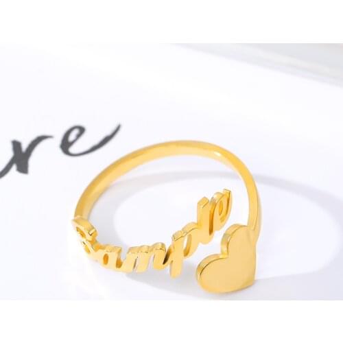 Custom Ring Adjustable Personalized Name Ring With Heart Custom Nameplate Rings For Women Couple Stainless Steel Ring Jewelry