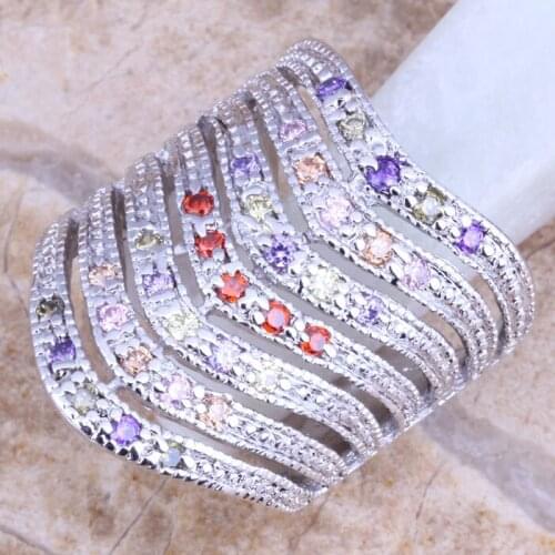 Magnificent Multigem Red Garnet Silver Plated Womens Ring Size 6 / 7 / 8 / 9 R1235