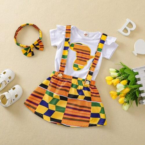 Infant Baby Girls Three Piece Set, Infants Fly Sleeve Cartoon Printed Romper Irregular Pattern Skirt Hair Band for Newborn
