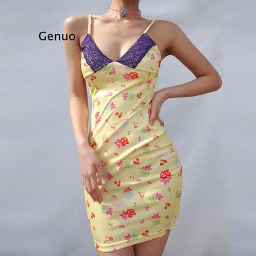 Lace Stitching Dresses Summer 2021 Ladies Printed Womens New Style Sling Sexy Bag Hip Open Back Slim Dress Skirt