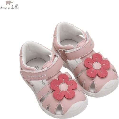 DBM17525 Dave Bella summer fashion baby girls floral appliques sandals new born infant shoes girl sandals cute shoes