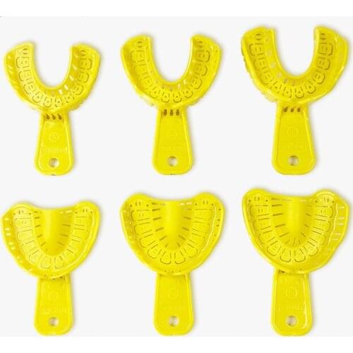 6Pieces/Set Yellow Dental Thermoplastic Impression Trays Adjustable Orthodontic Tray Hot Thermal Deformation Large Medium Small