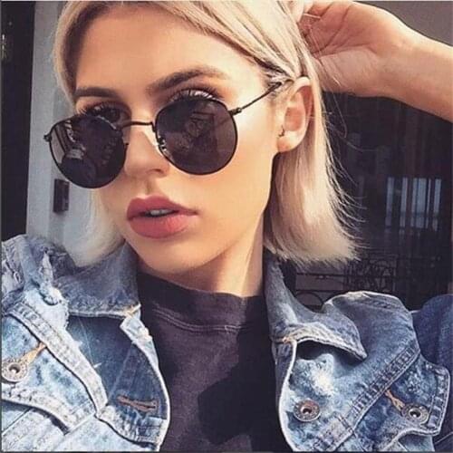 Small Round Sunglasses Women Vintage Black Sun Glasses For Men Metal Frame Luxury Brand Designer Pink Mirror Points Tiny Glasses