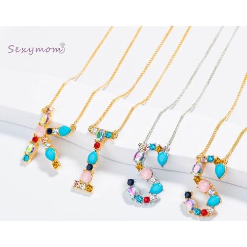 Multicolor 26 Alphabet Gold Necklace Micro Pave Zircon Initial Letter Charm Pendant Necklaces Couple Name Jewelry Necklace