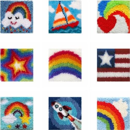 Cartoon Rainbow Embroidery Knooppakket Latch Hook Rug Needlework Carpet Accessories Cross Stitch Latch Hook Cushion Carpet Diy