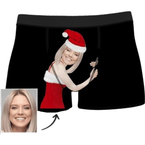 Personalise Face Mens Christmas Face On Body Boxers, custom boy friend funny face underwear valentines day gift for husband