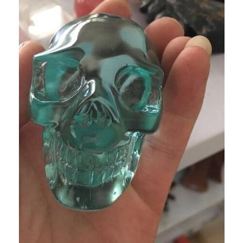 New style light blue glass carving stone skull blue glass skull home decoration