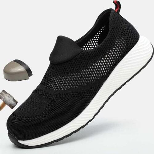 Summer Men Work Shoes Outdoor Breathable Mesh Light And Comfortable Steel Toe Protective Work Shoes Male Woman Shoes Big Size 36