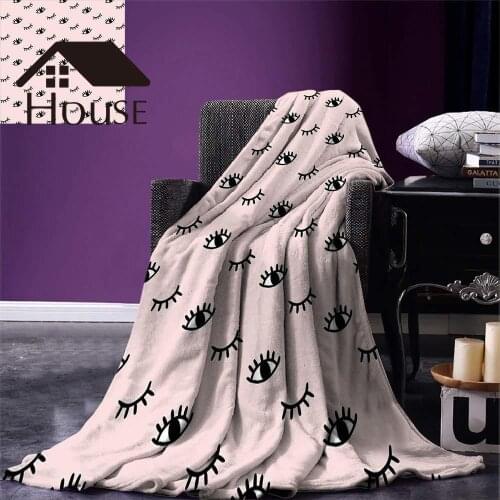 Eyelash Throw Blanket Doodle Style Open and Closed Eyes Hand Drawn Sketch Abstract Cute Kids Design Warm Microfiber Blanket
