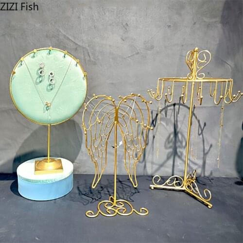 Simplicity Jewelry Storage Rack Golden Stand Dressing Table Necklace Display Shelves Earrings Hanging Board Cosmetic Containers