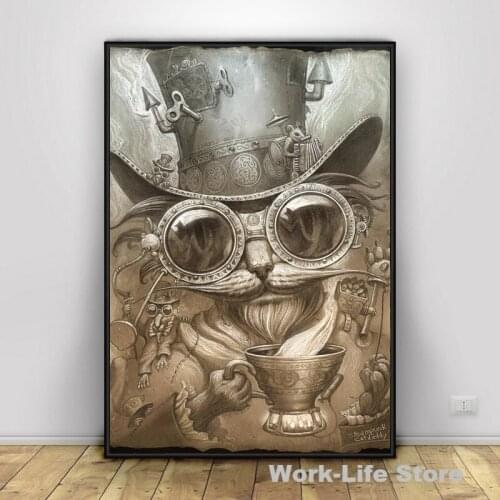 Steampunk Cat Canvas Painting Posters and Prints Wall Art Pictures For Living Room Home Office Hotel Apartment No Frame