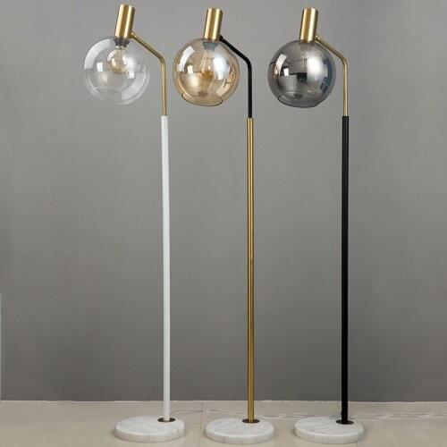 Simple Modern LED Standing Light Living Room Bedroom Study Glass Lamp Black Gold White Metal Marble Floor Lights Free Shipping