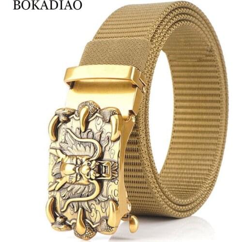 BOKADIAO Nylon Belt luxury Metal Automatic Buckle Belts for men fashion jeans belt outdoor casual canvas male strap high quality