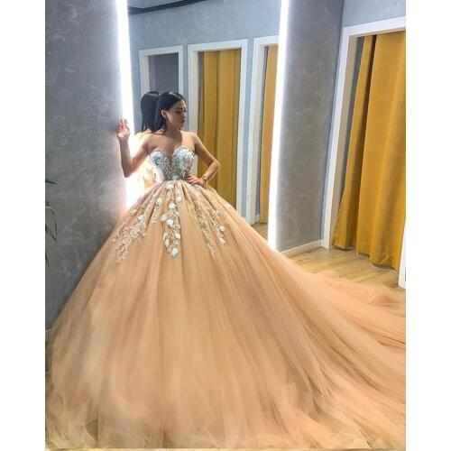 Luxury Champagne wedding Dresses lace ball gown 2021 bridal Dress Dubai Middle East Women wedding Gown Vestido De Novia