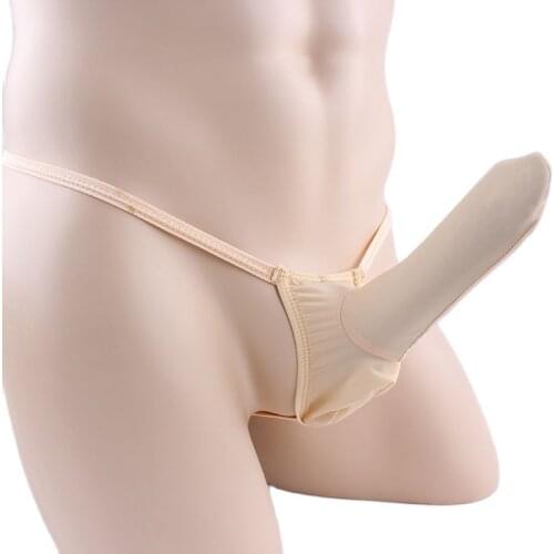 Sexy Mens Ice Silk G-string Briefs Thong with Penis Sheath T-Back Underwear Clubwear Erotic Fetish Lingerie Outfit
