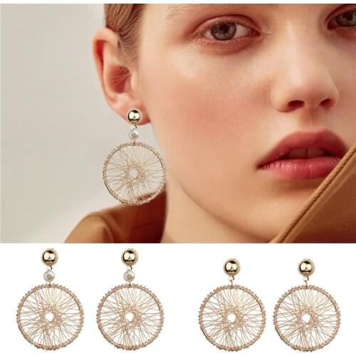 New Fashion Retro Round DIY Metal Earrings Hollow Mesh Dangle Pendant Earrings For Women Earings Jewelry Clothing Accessories