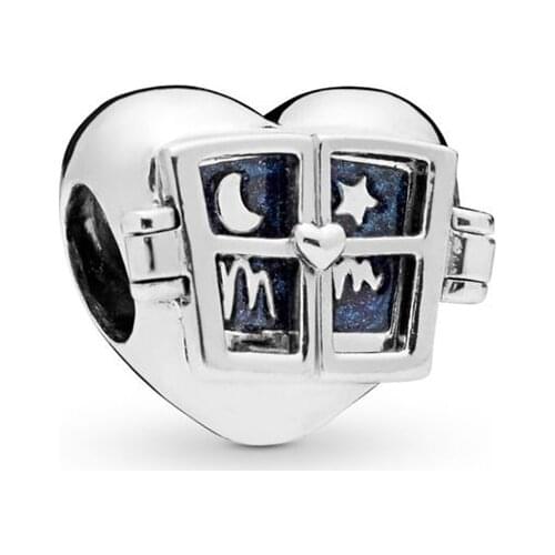2019 New Original 925 Sterling Silver Window Heart Charm Blue Enamel Night Fit Pandora Bracelet Bangle DIY Women Jewelry