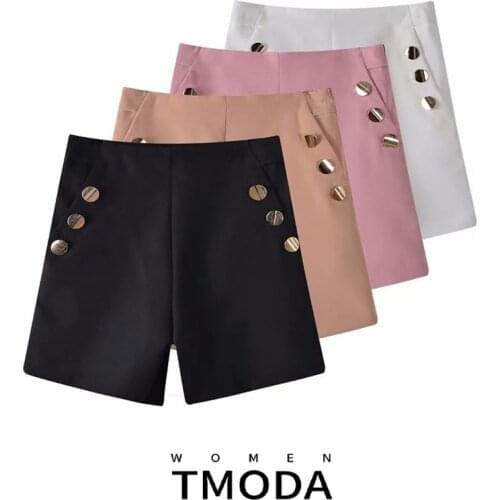 TMODA1292 Za Shorts Women 2021 Spring Summer Tide Loose High Waist Breasted Pink Casual Loose Fit Lady Female Shorts 4 Colors