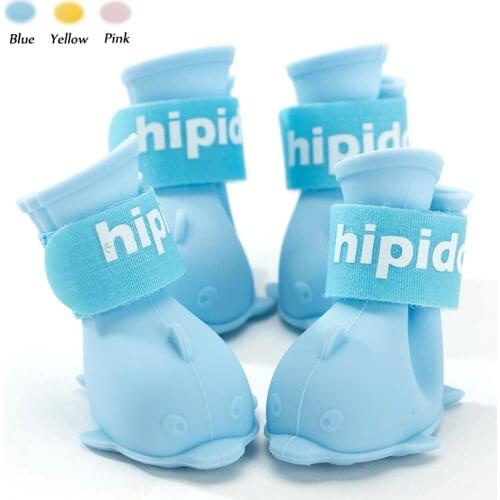 Dog Cat Rain Shoes 4pcs/Lot Silicone Boots Anti Slip Shoes for Small Medium Dog Booties Waterproof Rubber Chihuahua Bota Perro