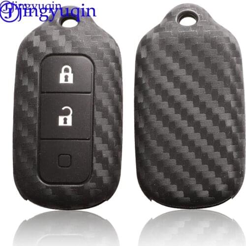 Jingyuqin 3 Buttons Carbon Fiber Patten Silicone Car Key Shell For Toyota Camry Car Keys Blank Case Cover