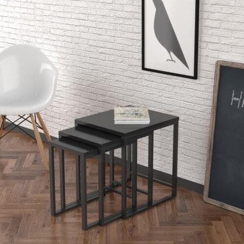 Modern Evdemo Hazel Metal 3'lü Zigon Coffee table Black coffe table table basse