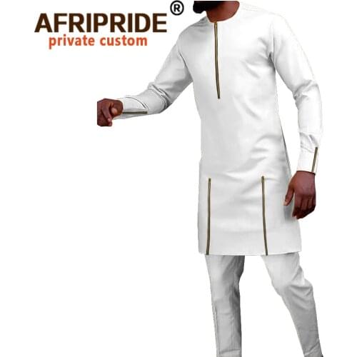 Tracksuit Men African Clothing Dashiki Shirts and Trouser 2 Piece Set Outfits Bazin Riche Long Sleeve Plus Size Attire A2016028