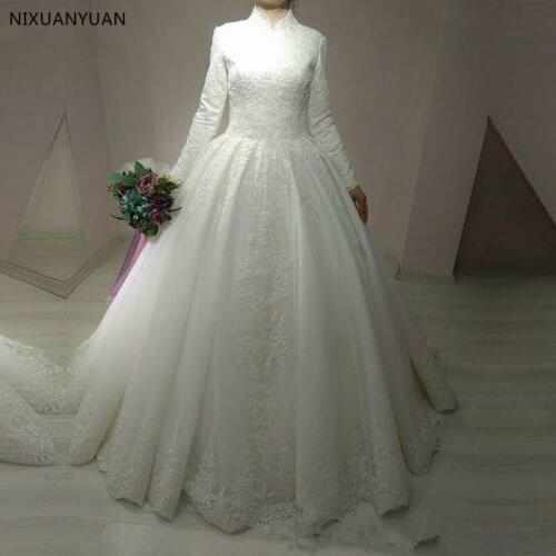 Vestidos De Noiva Bride Dress Ball Gown Princess Lace Muslim Wedding Dress Long Sleeve Vintage Wedding Dress Robe De Mariage