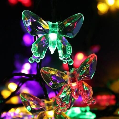 Solar Power 30 LED Butterfly Shape Outdoor Garden Yard Snowflake Pompons String Light Xmas Party Lamp free shpping