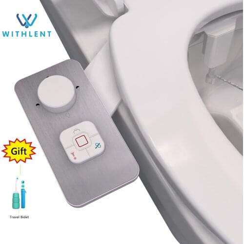 WITHLENT Bidet Attachment Toilet Seat Ultra-thin Non-electric Self-cleaning Dual Nozzles Frontal & Rear Wash Cold Water Personal