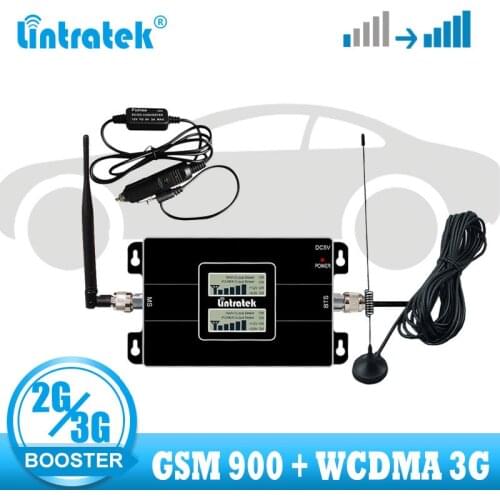 Lintratek Set Car Use Repetidor Dual Band WCDMA 2100 GSM 900 2G 3G Signal Booster Cellphone Cellular Signal Repeater Amplifier