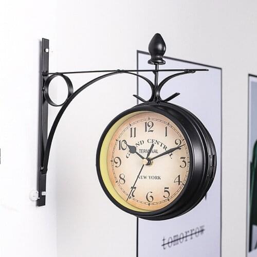 European-style Outdoor Wall Clock Double-sided Wall Clock Creative Classic Clocks Metal Mount Vintage Coffee Bar Decoration