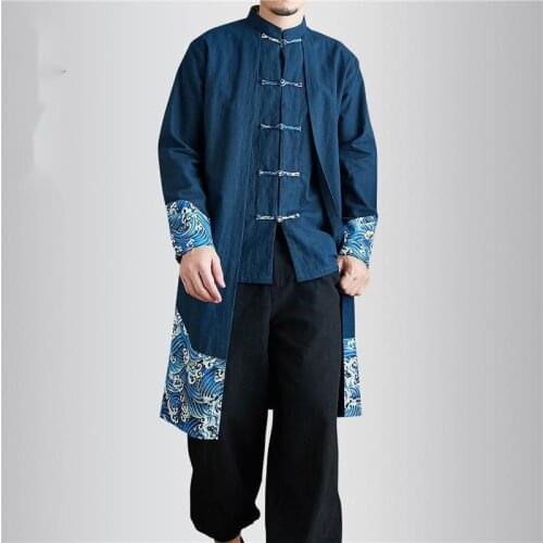 Chinese Style Tops Coat Windbreaker Linen Casual Long Gown New Year Clothes Traditional Chinese Clothing For Men