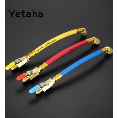 Yetaha 3Pcs 9.8" 1/4" SAE R134A Refrigerant HVAC AC Charging Hoses with Ball Valve Air Conditioning Manifold Gauge Shutoff Tools
