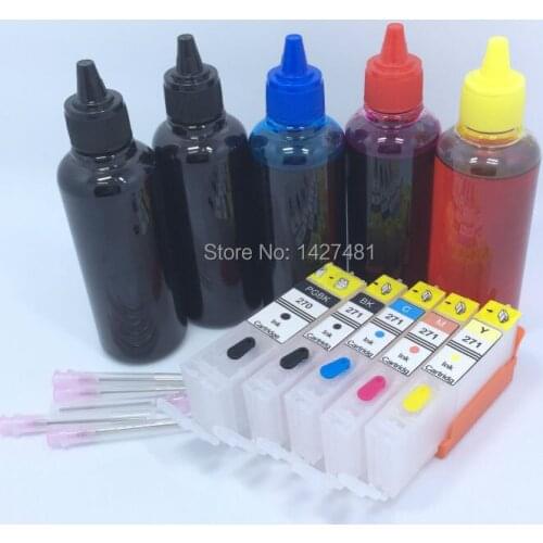 YOTAT 5*100ml Dye ink + Refillable ink cartridge PGI-270 CLI-271 for Canon PIXMA MG5720 MG5721 MG5722 MG6820 MG6821 MG6822