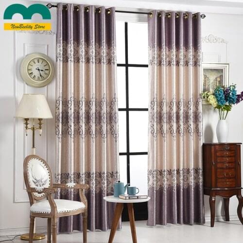 European-style Printed Jacquard Printing Gray Purple Cationic Curtain for Living Room Bedroom Dining Room