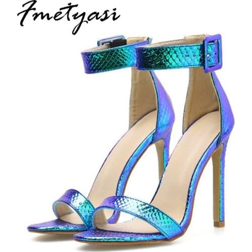 Heels Women Snake Skin High Heel Pointed Toe Buckle Strap Summer Shoes 2021 New Pumps Sexy Super High Heels High Quality