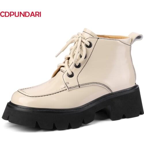 Ladies Black Genuine Leather High Heels Platform Ankle Boots Women Autumn Winter Martin Short Boots Shoes Bottes Plateforme