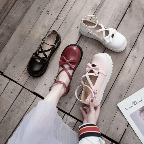 Shallow Mouth Japanese kawaii lolita shoes Small Leather Shoes Women 2019 Spring and Summer New Korean Bow Shoes