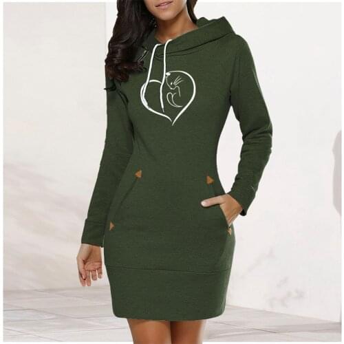 Fashion New Women Sweater Skirt Womens Sweatshirt Cat Printing Hooded Long Sleeve Elegant Long Sweater Casual Pullover Dress