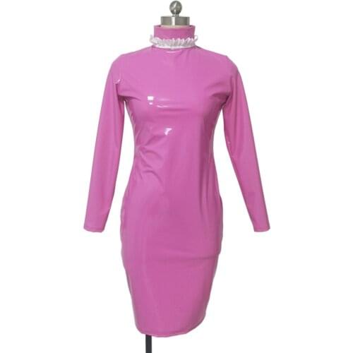 Women Turtleneck Sheath Dresses Sexy Vinyl Latex Bodycon Dress for Women Fashion Party Dress Plus Size 7XL