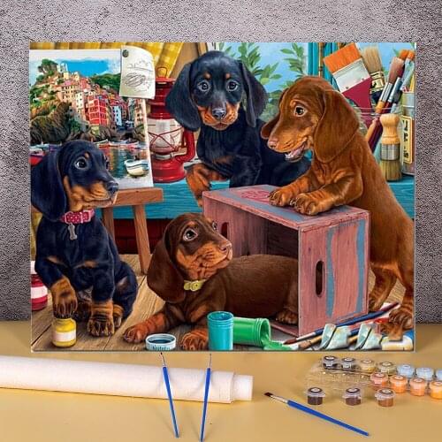 Animal Dachshund Painting By Numbers Set Oil Paints 50*70 Boards By Numbers New Design For Adults For Wholesale
