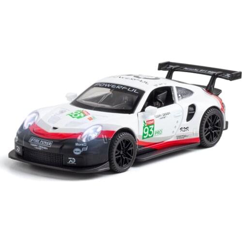 1/32 Alloy Die Cast 911 RSR Sports Car Model Toy Simulation Sound Light Pull Back Toys Vehicle For Children Gifts