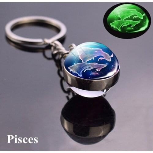 12 Constellation Luminous Keychain Glass Ball Pendant Zodiac Keychain Glow In The Dark Key Chain Holder Men Women Birthday Gift