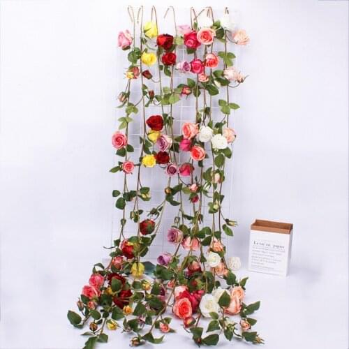 153cm Simulation Roses Rattan Wedding Wall Background Decoration Artificial Flower Hotel Welcome Festival Party Wall Decoration