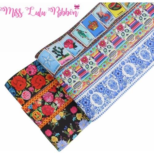 16mm-75mm Mexico Holiday Printed FOE Grosgrain Ribbon DIY Hair Bowknots 50yards/roll