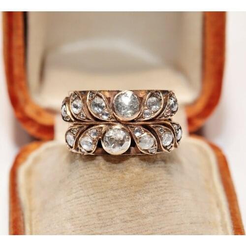 ANTIQUE OTTOMAN STYLE 14K GOLD VINTAGE NATURAL ROSE CUT DIAMOND DECORATED RING