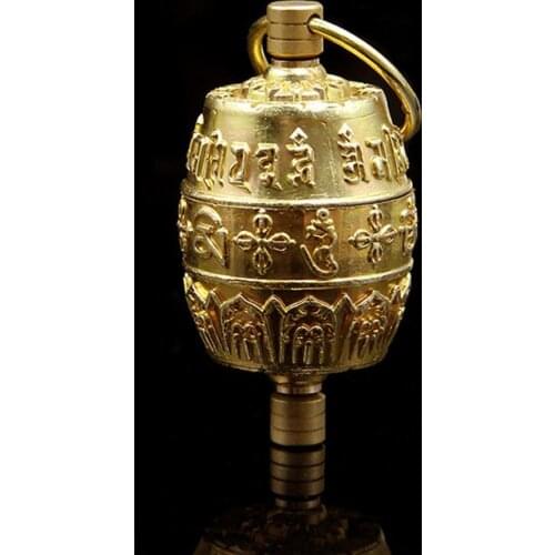 Buddhist Supplies Exquisite Carving Handmade Pure Copper Om Mani Padme Hum Finger Pinch Prayer Wheel Gold Gaudencio Box Pendant