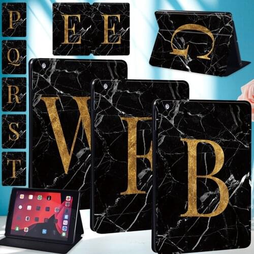 Case for Apple IPad 8 2020 8th Generation 10.2" A2270/A2428/A2429/A2430 Pu Leather Black Marble Letter Series Tablet Stand Cover