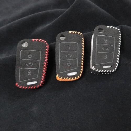 For VW Golf 7 GTI R Rline Golf 7 MK7 Golf 7.5 Polo Tiguan Suede leather car key Smart Key Case Key Fob Holder Cover Trim