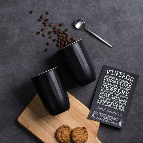 Stainless Steel Double-Layer Open Cup Drinking Water Vertical Texture Simple And Stylish Anti-Slip Coffee Cup Mouthwash Mug